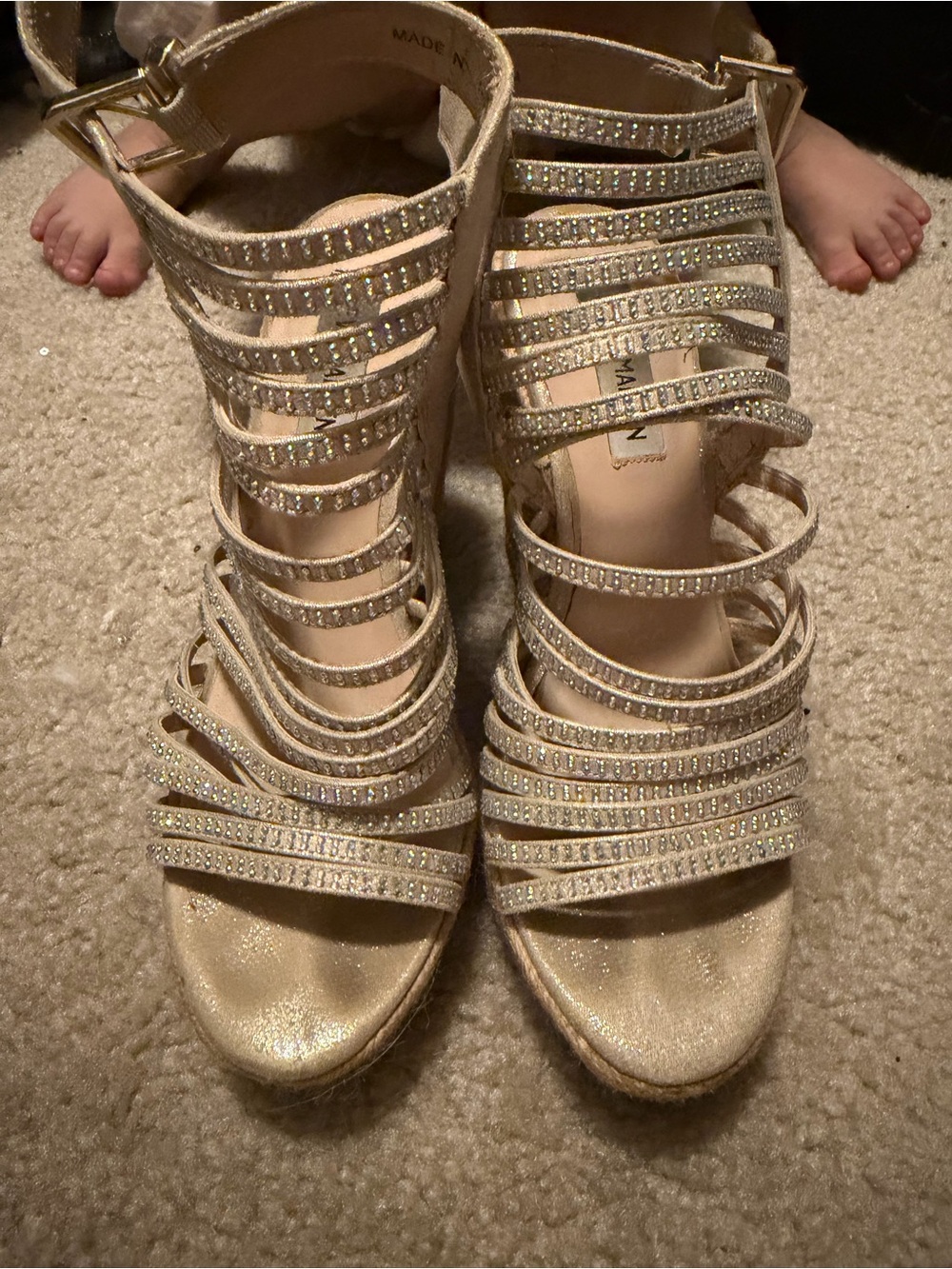 Steve Madden Gold Strappy Rhinestone Wedge Sandals